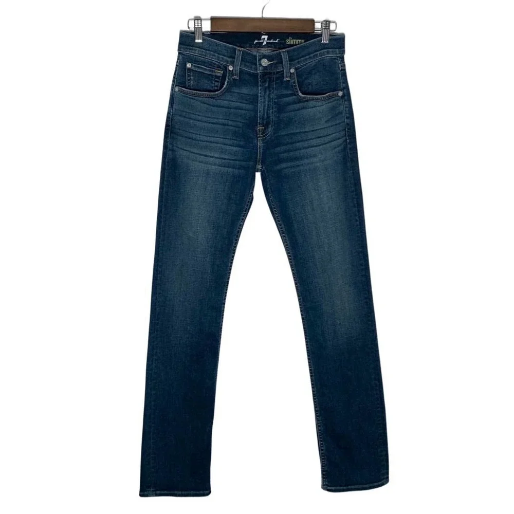 7 For All Mankind | Men | Slimmy Distressed Dark Wash Slim Straight Jeans | 29